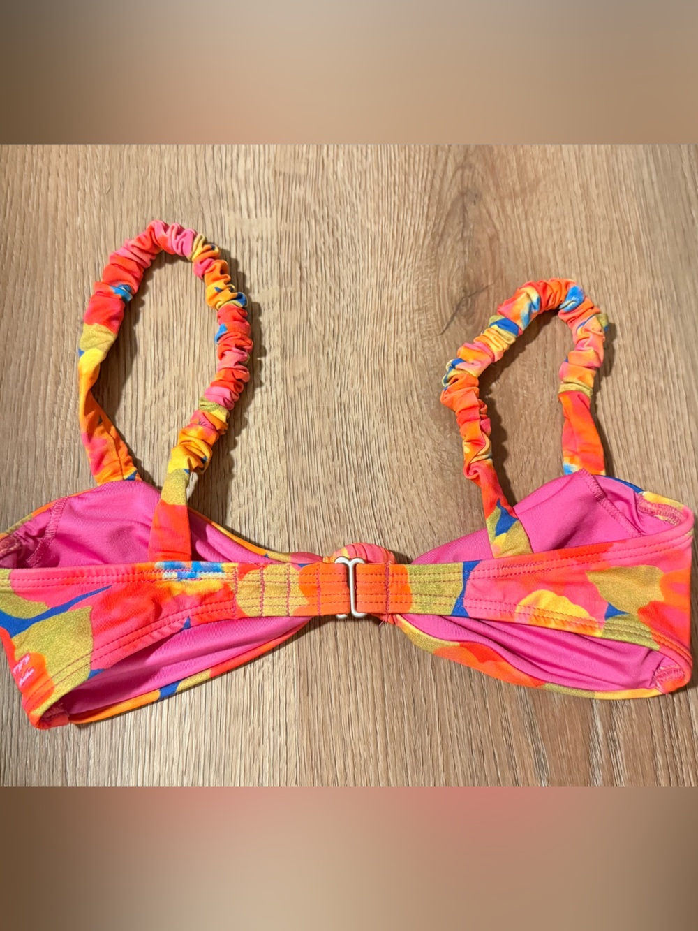 Floral Twist Front Bikini Top in Bright Orange & Pink - Picture 2 of 2